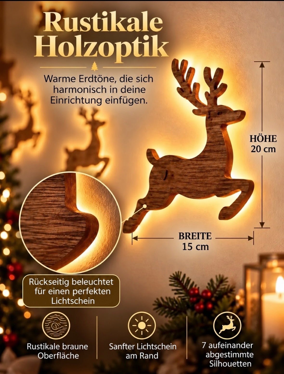 Beleuchtete 3D-Weihnachtswanddekoration