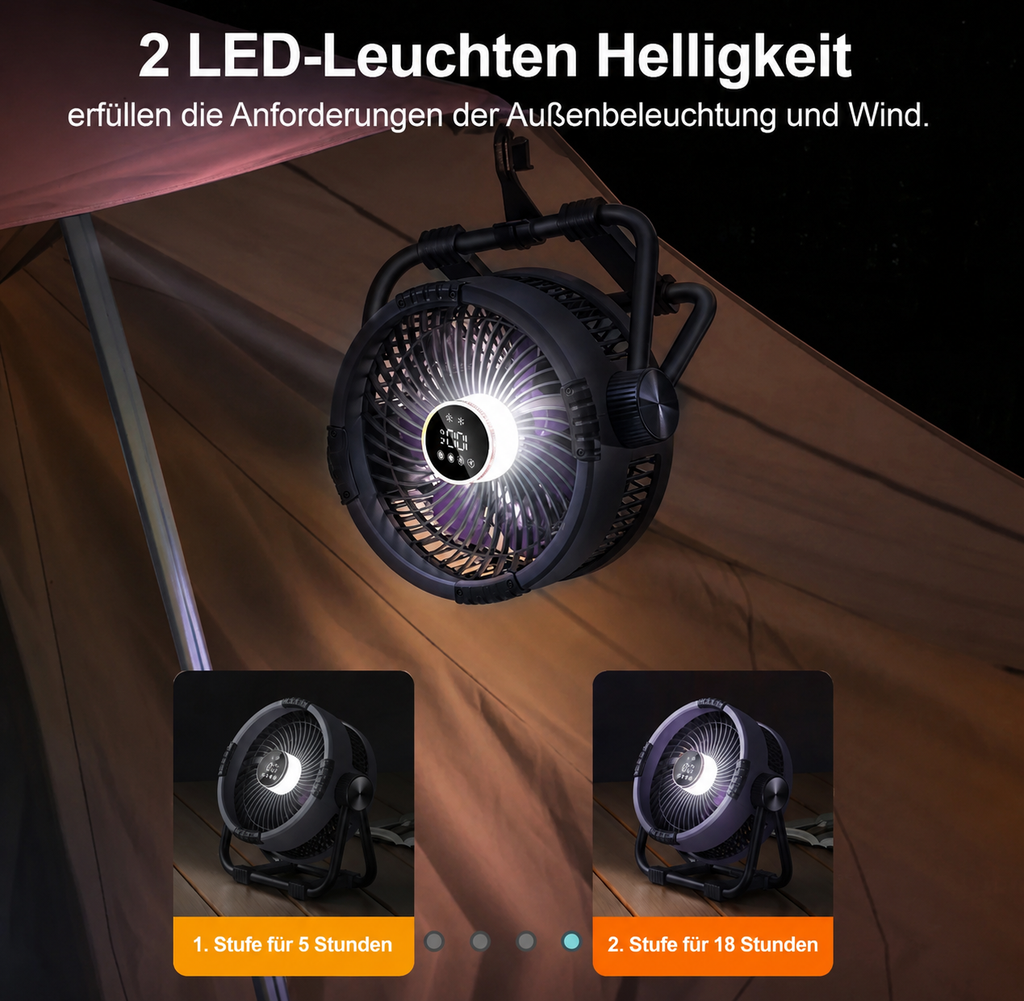 Camping Fan, 20000 mAh, Rechargeable, Portable, Outdoor Camping Fan, Cordless Tent Ceiling Fan with LED Light, Camping Air Circulator