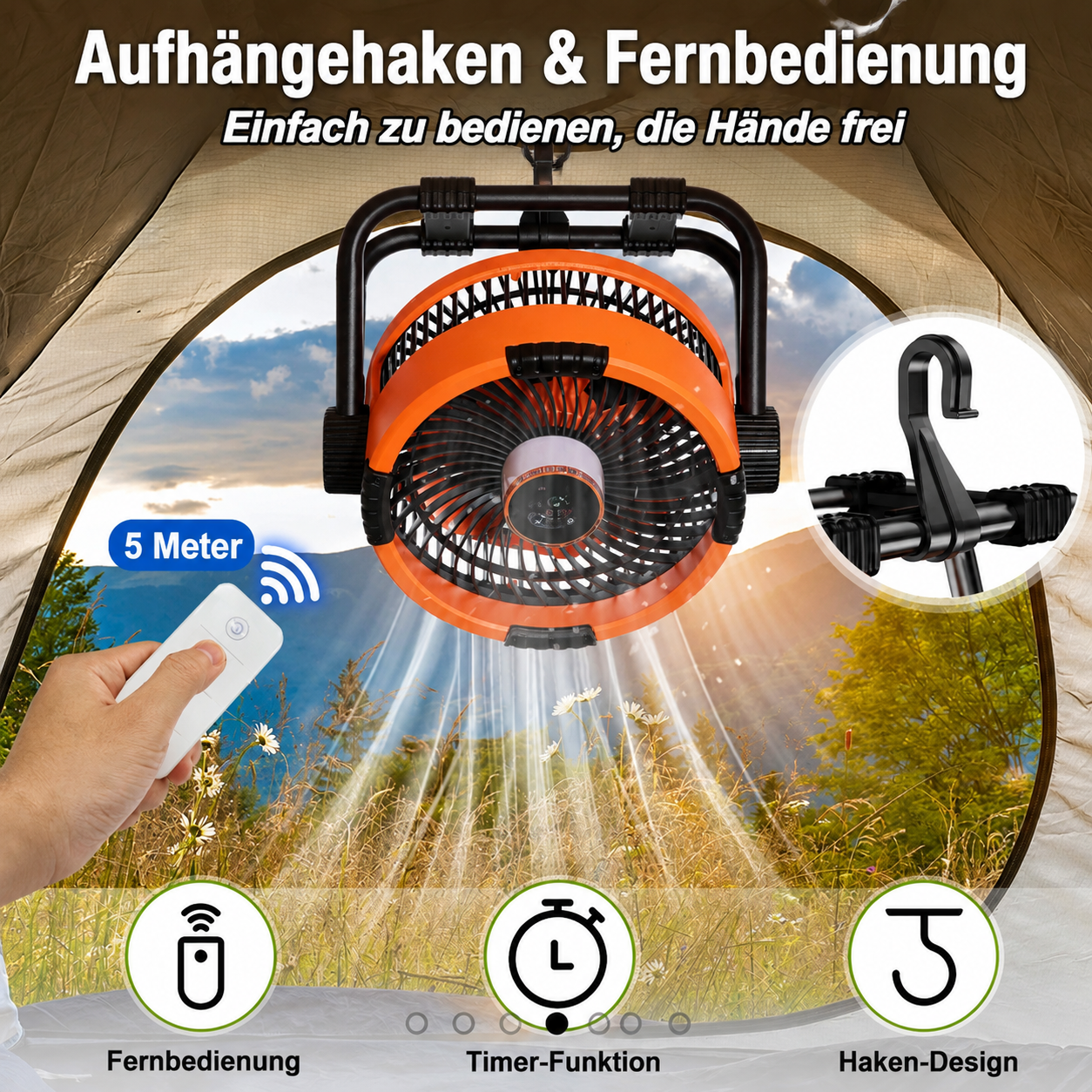 Camping Fan, 20000 mAh, Rechargeable, Portable, Outdoor Camping Fan, Cordless Tent Ceiling Fan with LED Light, Camping Air Circulator