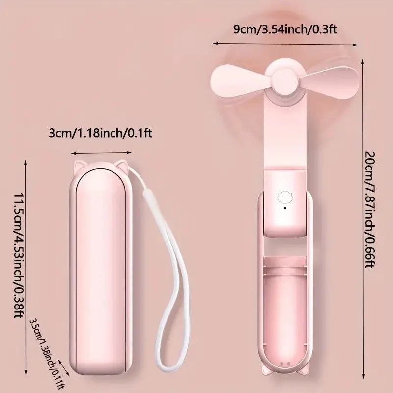 Portable Mini Fan, USB Rechargeable, 3-Speed Adjustable, Foldable Handheld Fan